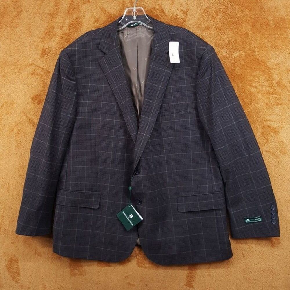 B BROOKS BROTHERS Suit Jacket Mens 48 Reg Brown Plaid Check Wool Blazer 48R